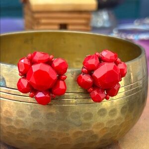 Germany stamped Elegant Red Cluster vintage lucite Earrings